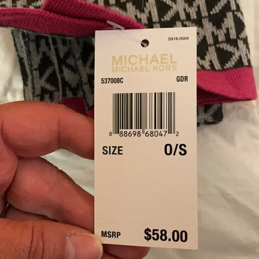 Michael Kors Gray with pink trim logo scarf, NWT